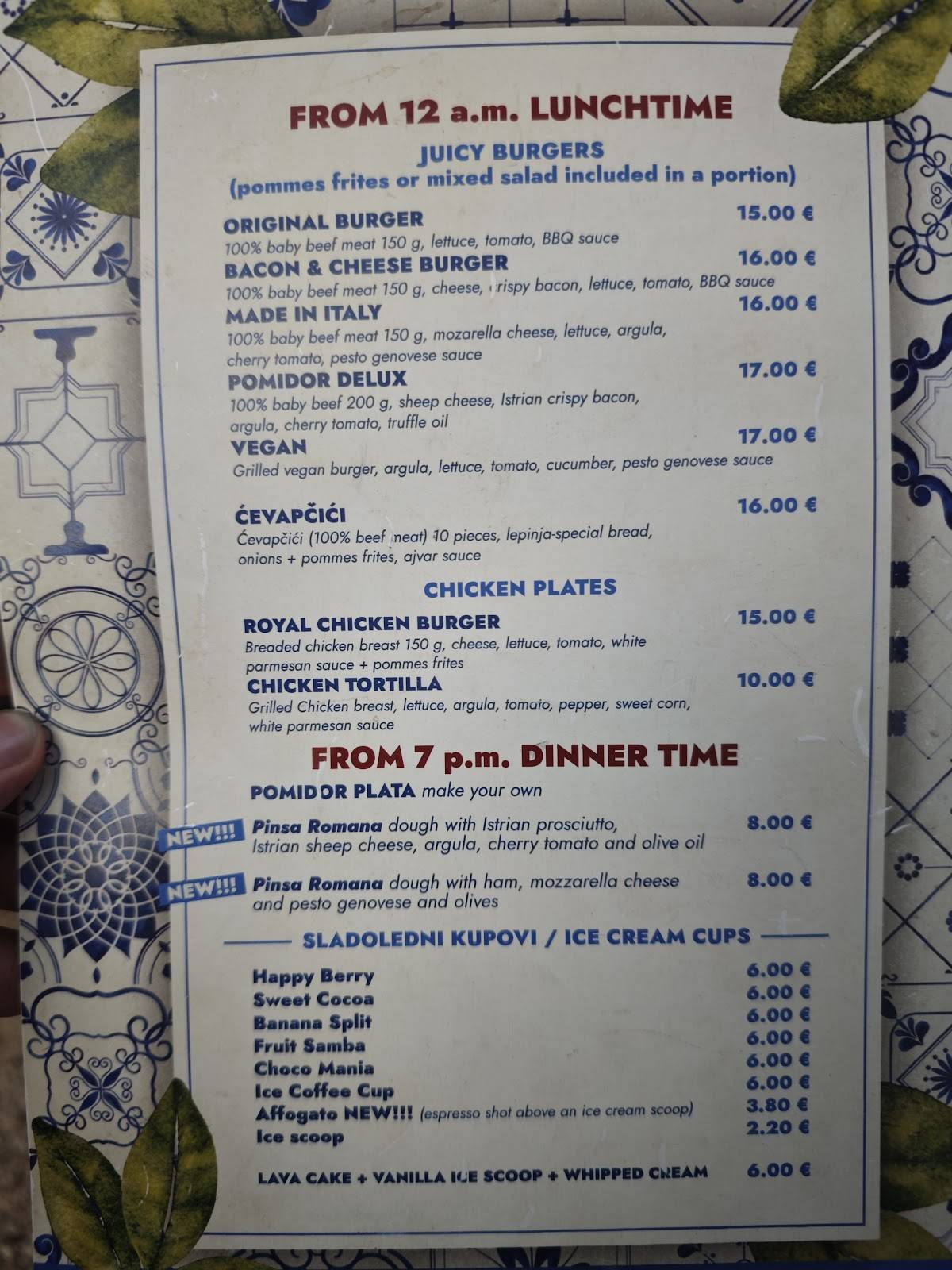 Menu di Pomidor Bar 