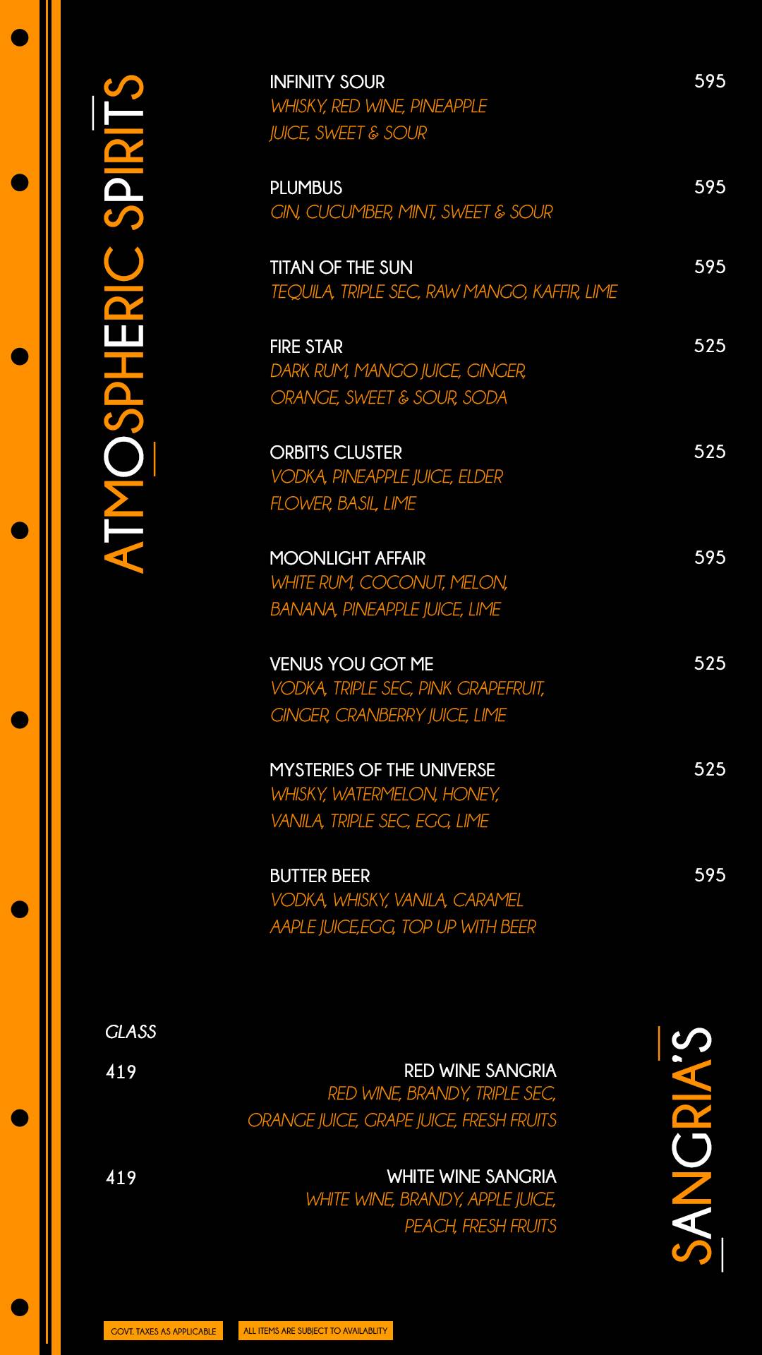 Andromeda Rooftop & Lounge Bar menu