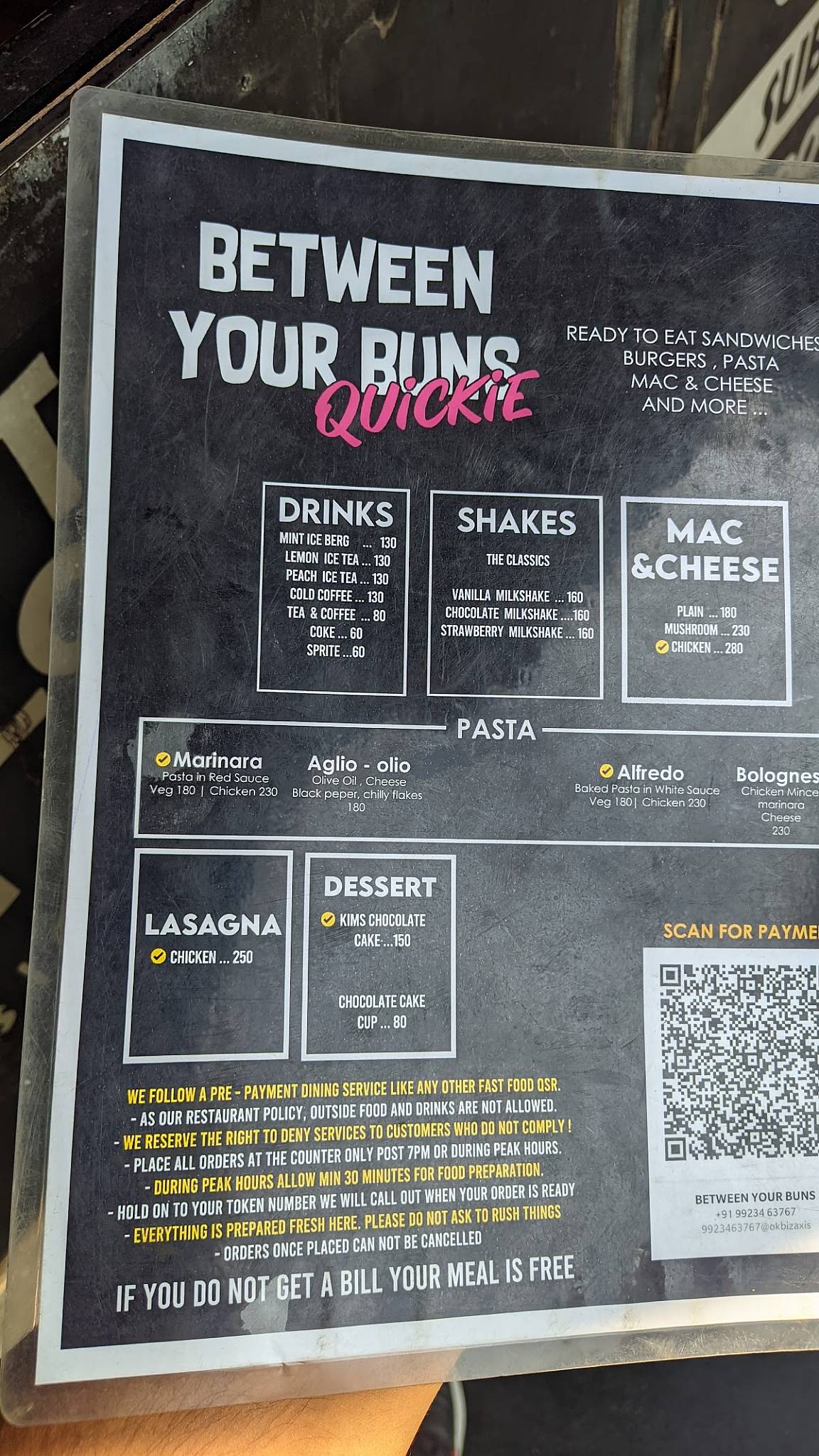 Between Your Buns menu