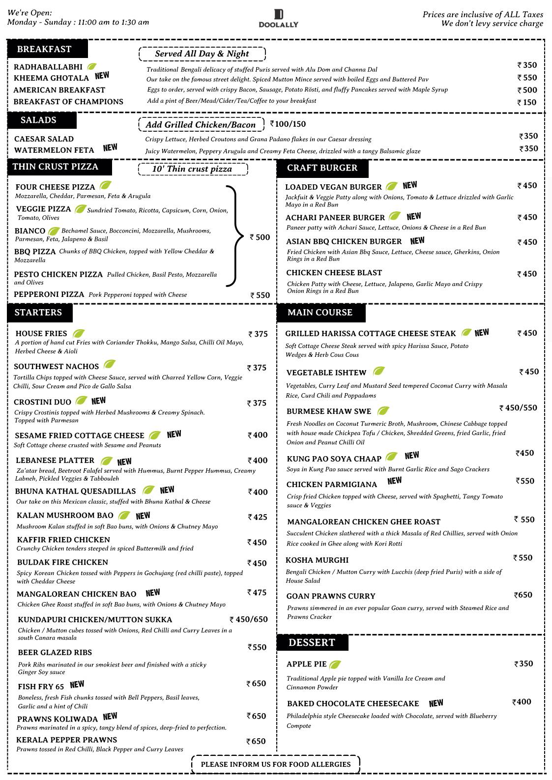 Doolally Taproom - Koregaon Park menu