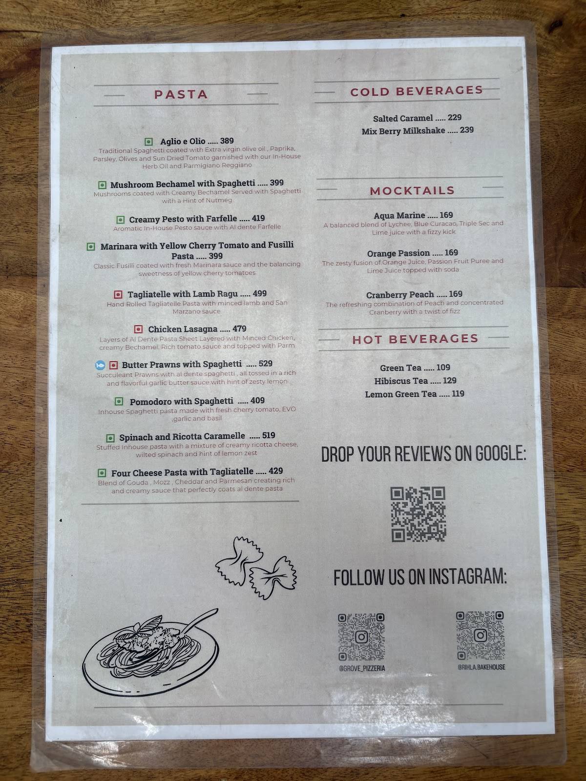 Grove Pizzeria menu