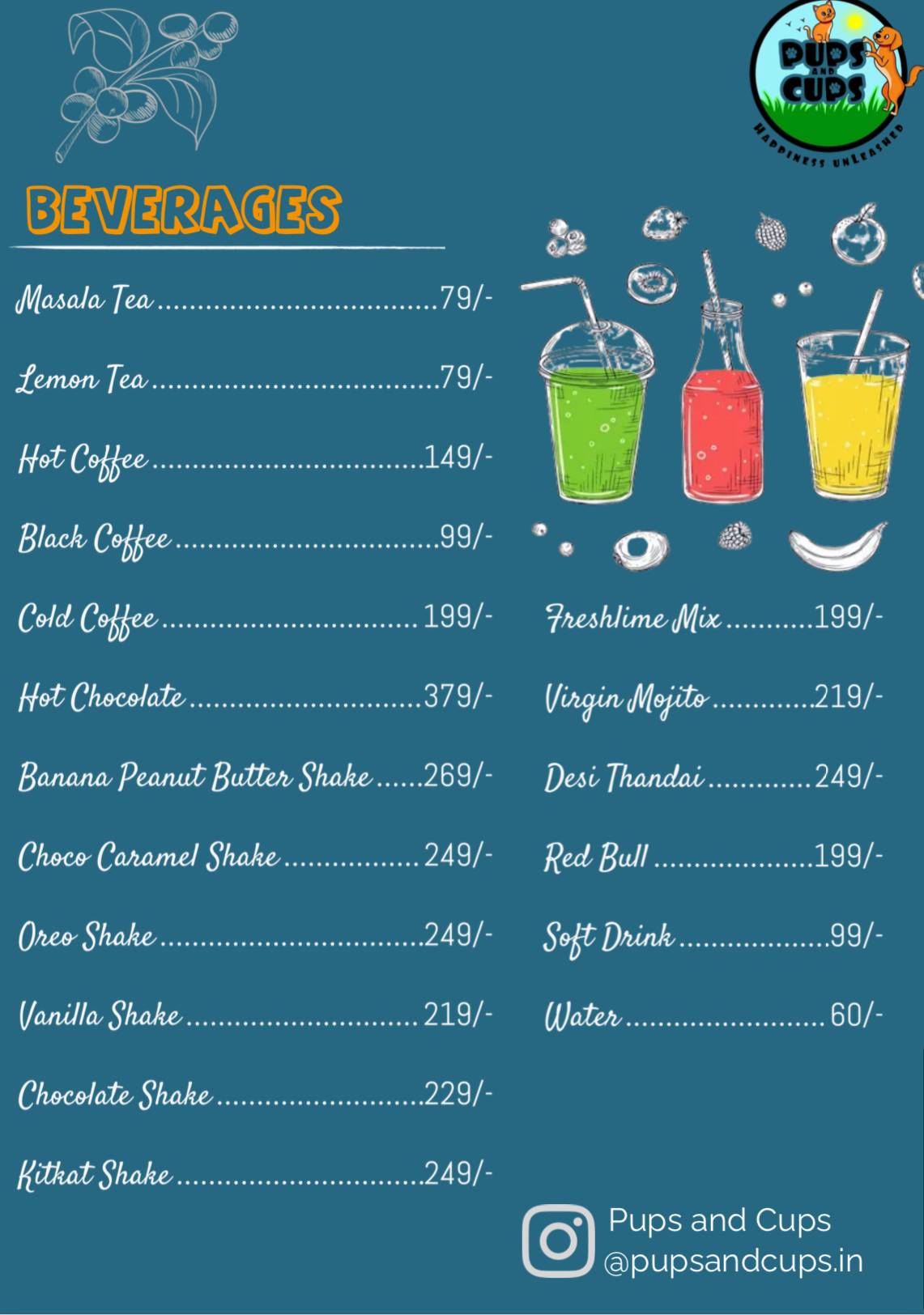 Pups and Cups menu