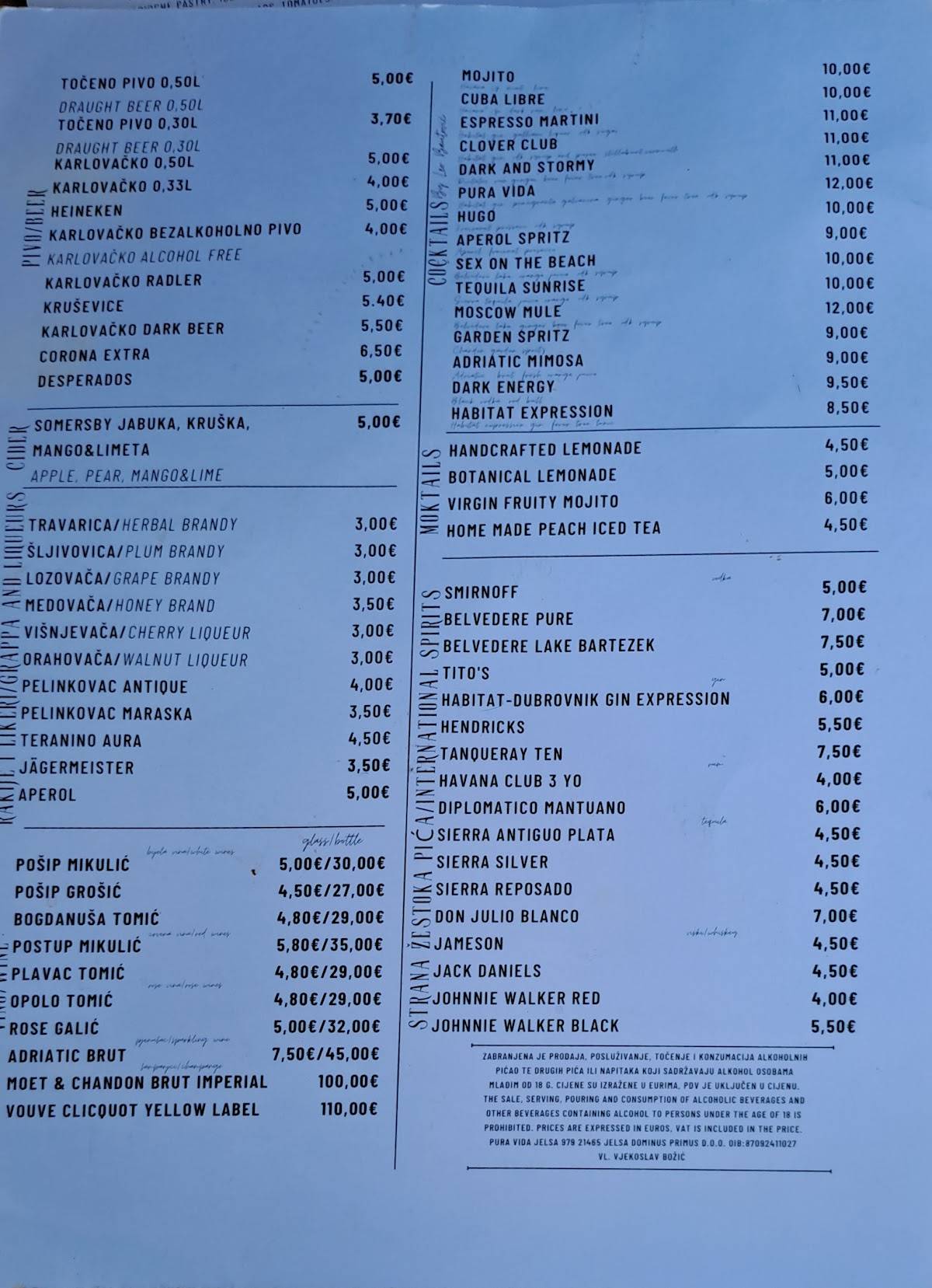 Menu di Pura Vida lounge & beach bar 