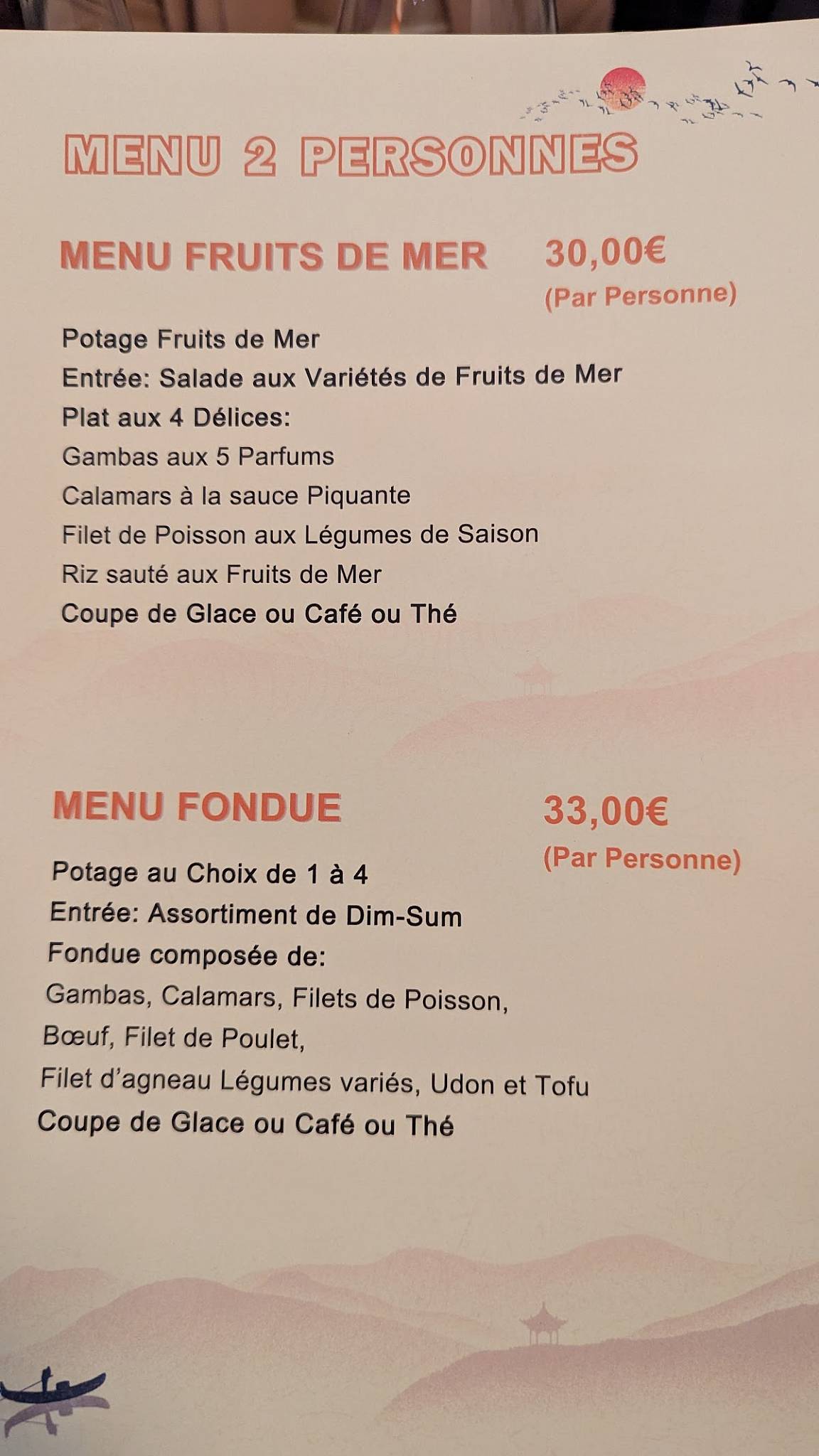 Menu de QingDao
