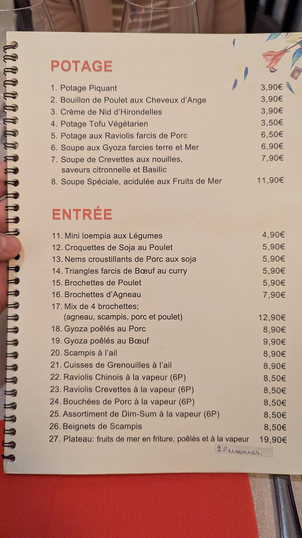 Menu de QingDao
