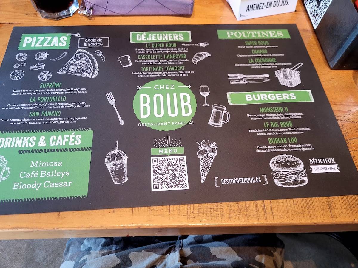 Menu at Chez Boub pizzeria, Québec City