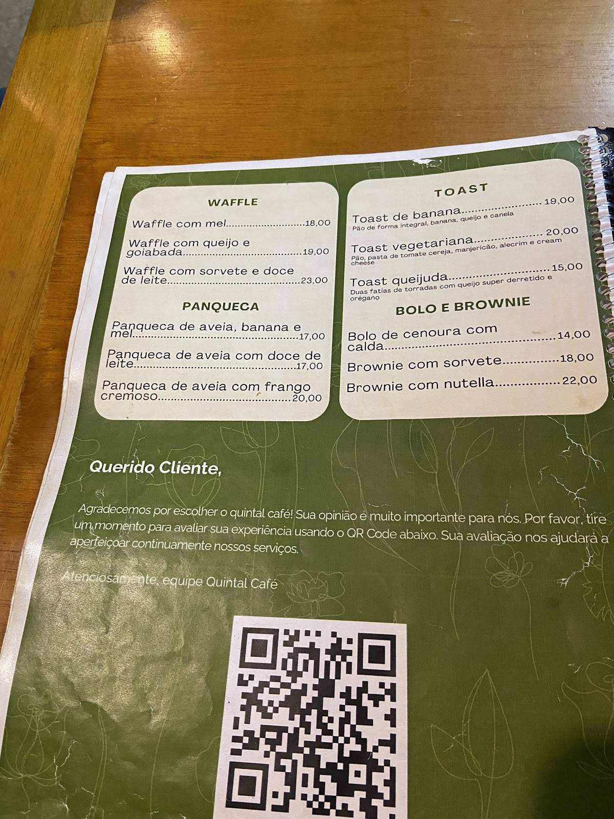 Quintal Café cardápio