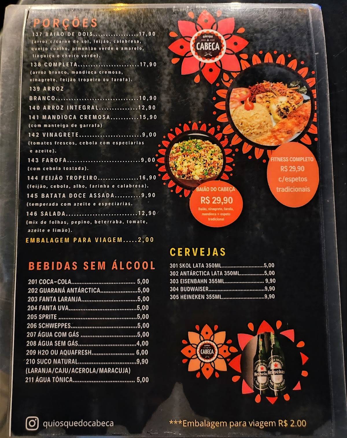 Quiosque do Cabeça cardápio