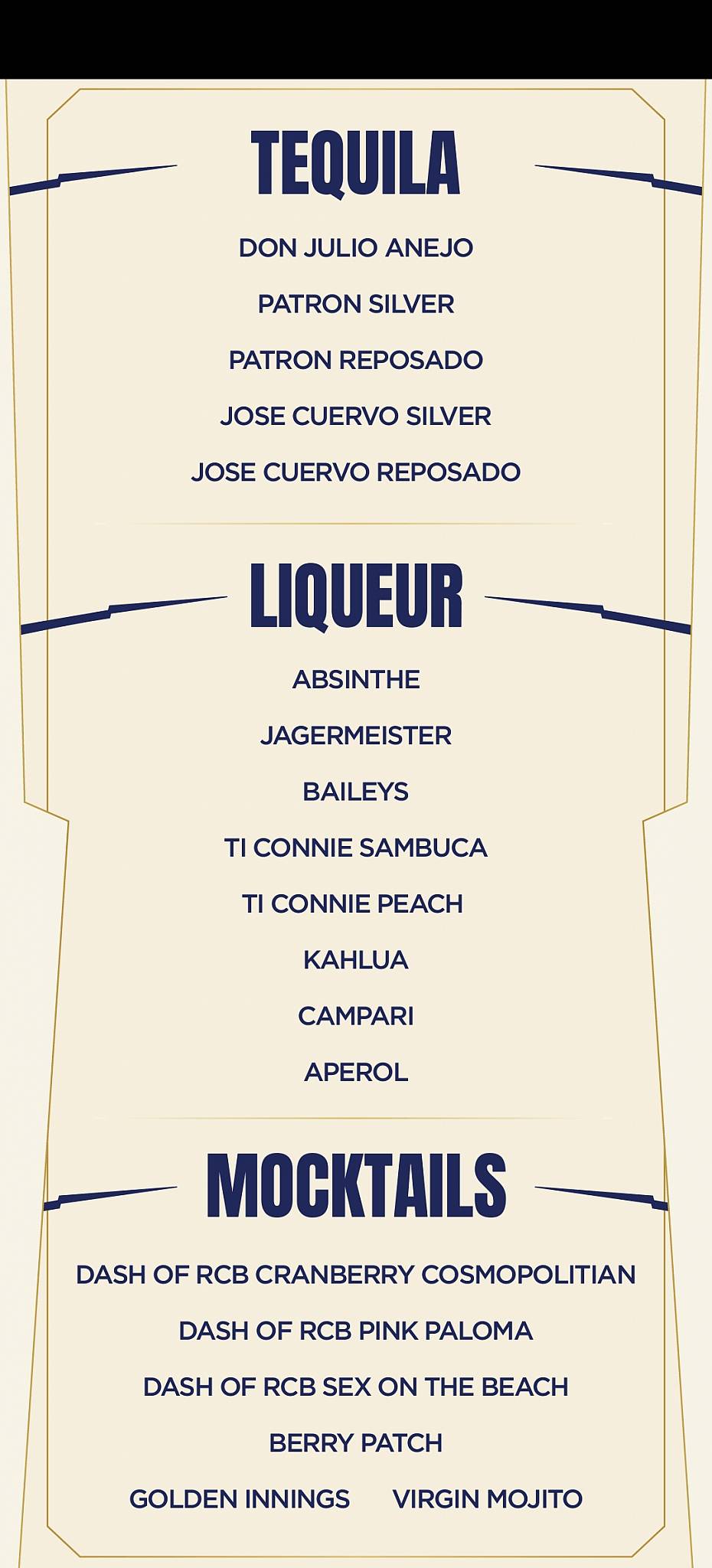 RCB Bar and Cafe menu