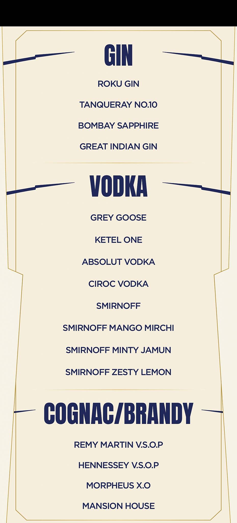 RCB Bar and Cafe menu