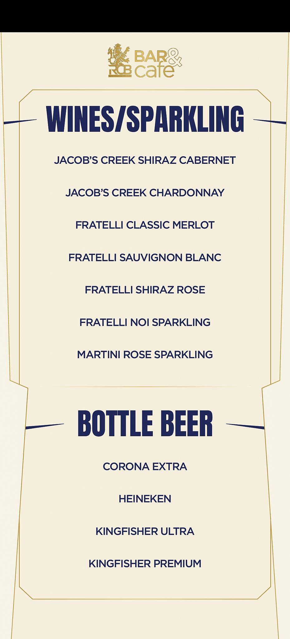 RCB Bar and Cafe menu