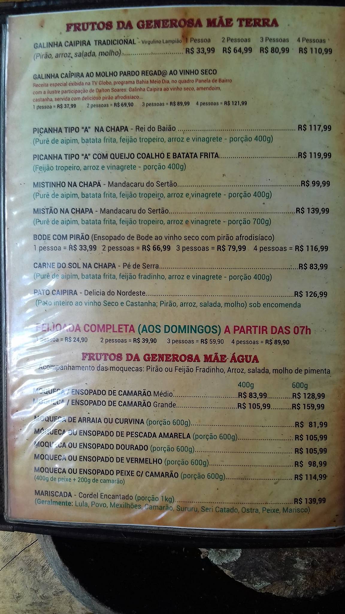 RESTAURANTE GALINHA CAIPIRA cardápio