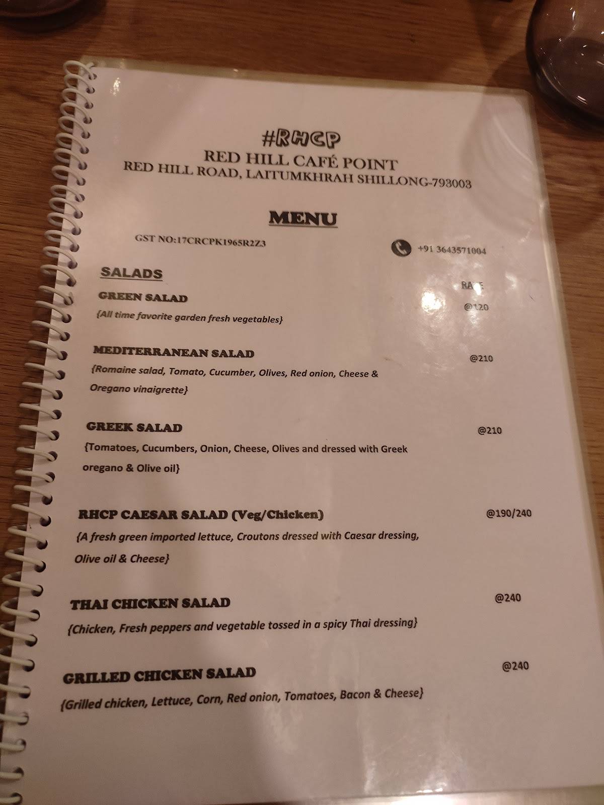 RHCP (Red Hill Cafe Point) menu