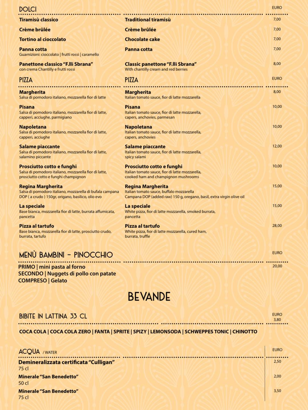 Menu di RISTORANTE PIZZERIA L'EUROPEO 