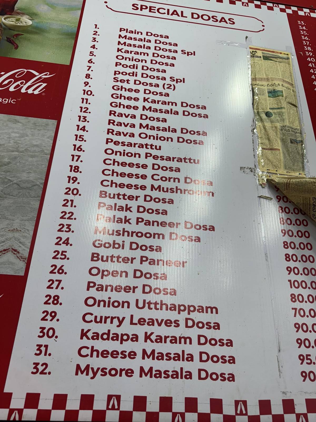 Raju's Dosa Club menu