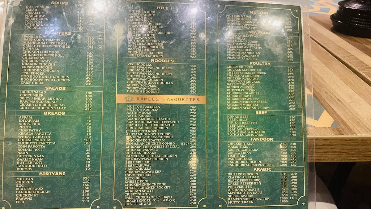 Ramees Restaurant menu
