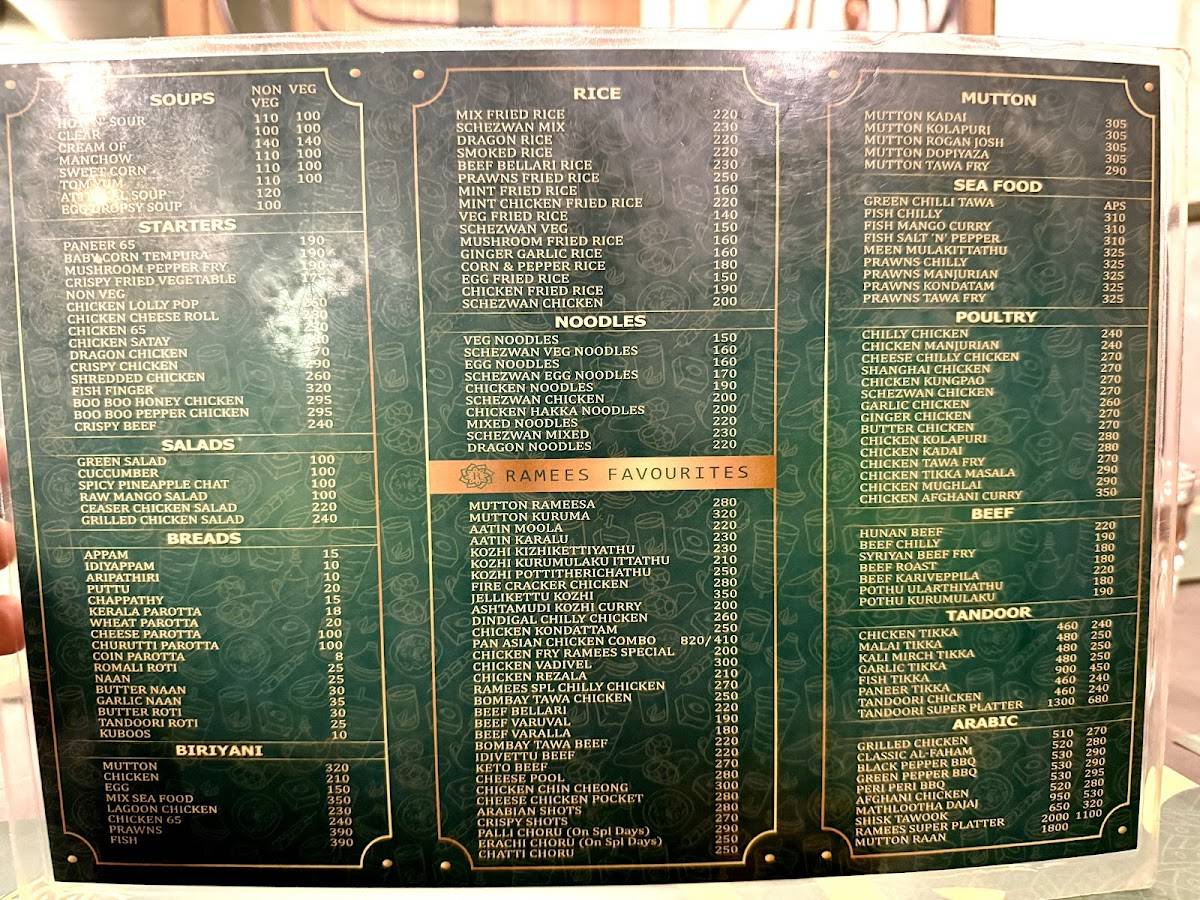 Ramees Restaurant menu