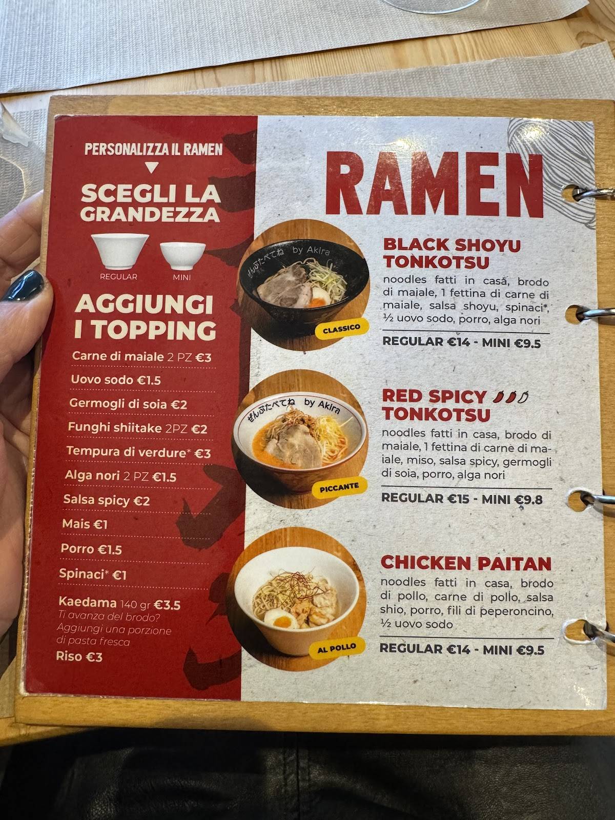 Menu di Ramen Bar Akira - Brescia S. Faustino 