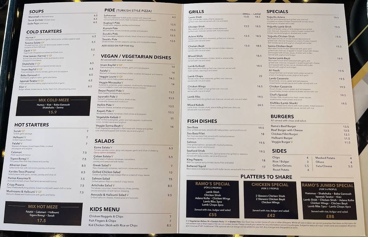 Menu at Ramo's Turkish Kitchen restaurant, Kingston upon Thames