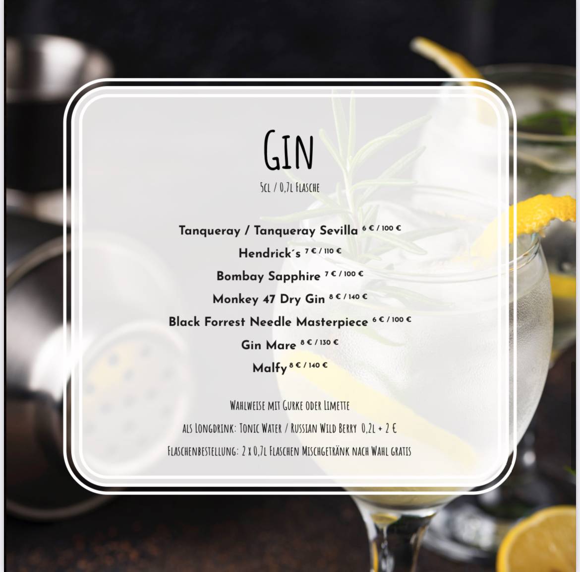 Menu de Black Pearl Shisha & Cocktail Lounge