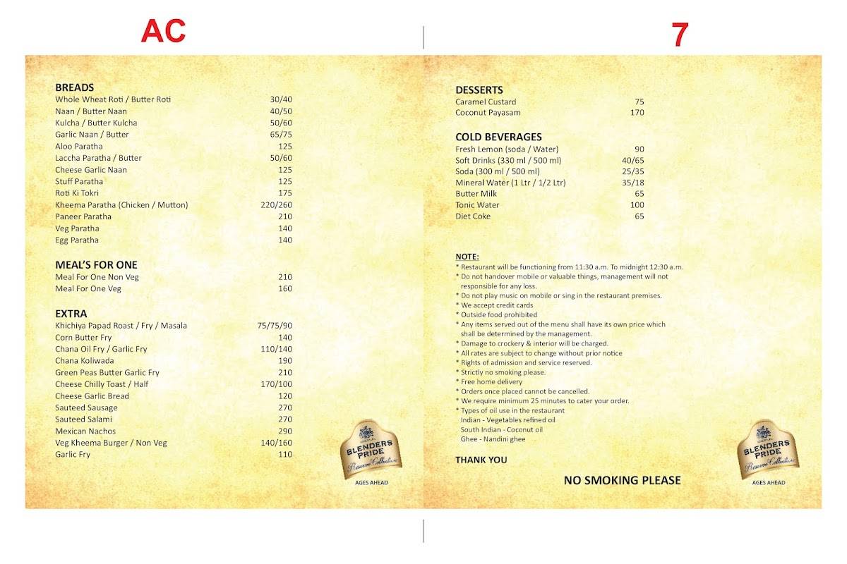Ratna Palace menu