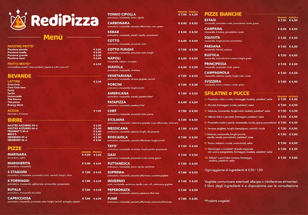 Menu di Redipizza 