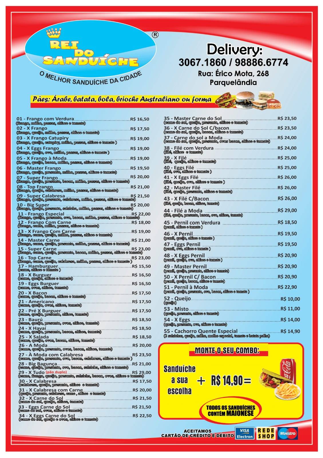 Rei do Sanduiche cardápio
