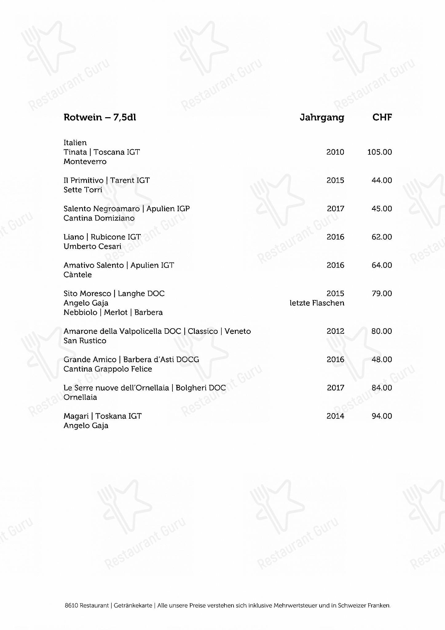 Крафт меню per 8610 Restaurant in Uster