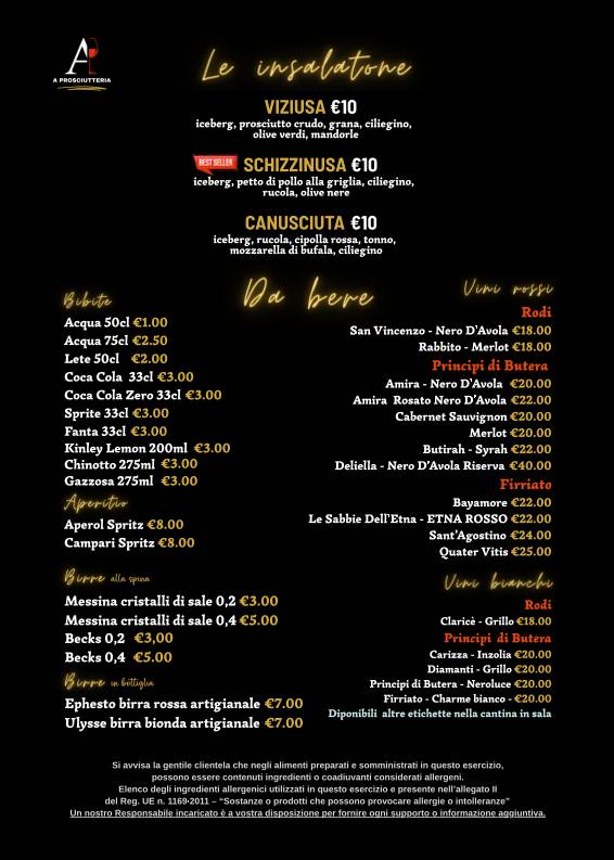 Menu di A Prosciutteria Burgeria e Ristorante 
