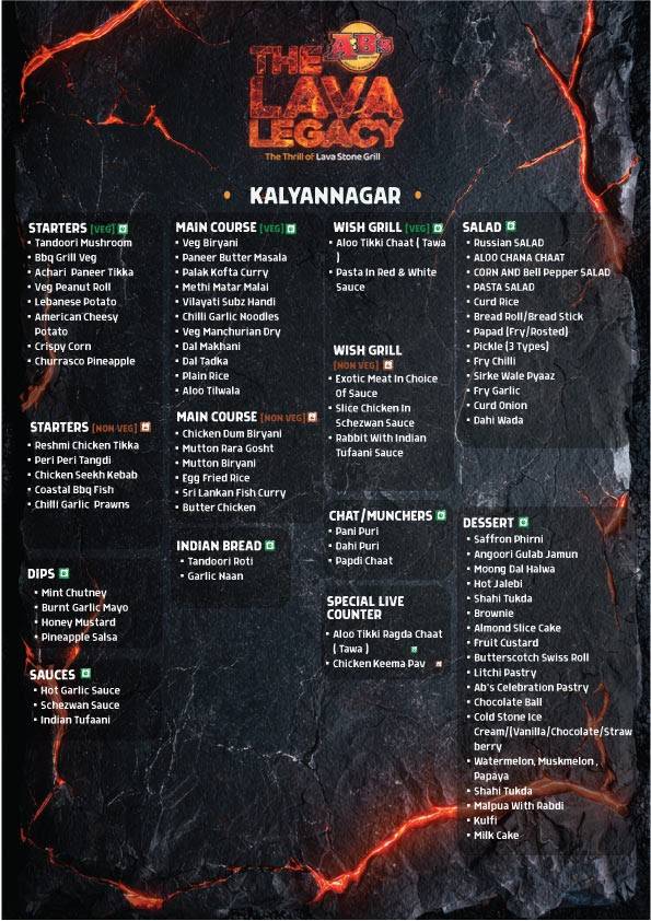 AB's - Absolute Barbecues Kalyan Nagar, Bangalore menu