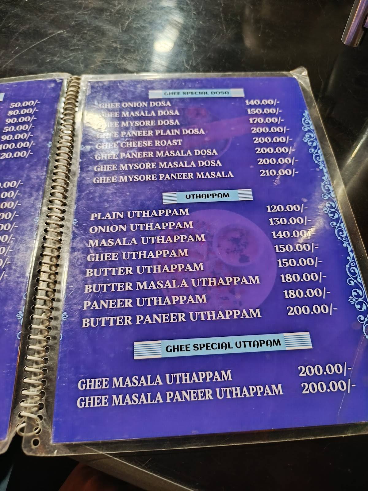 ANNA South Indian Tamil Nadu Dosa menu