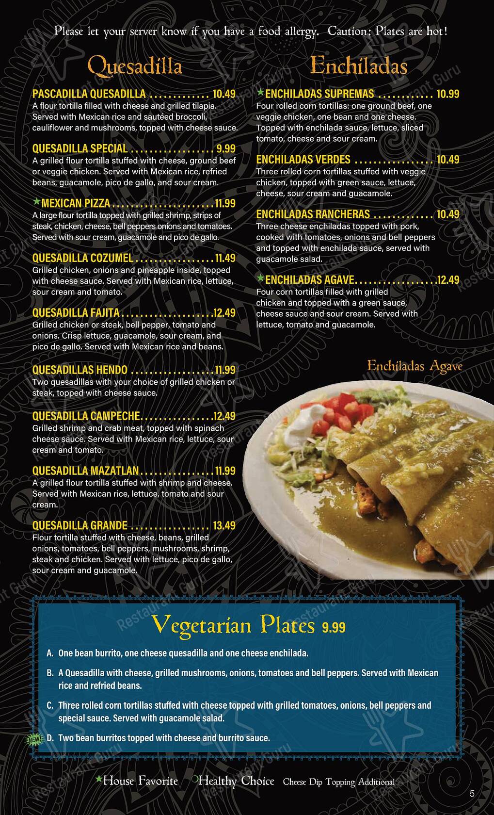 Menu at Agaves Mexican Grill restaurant, Henderson