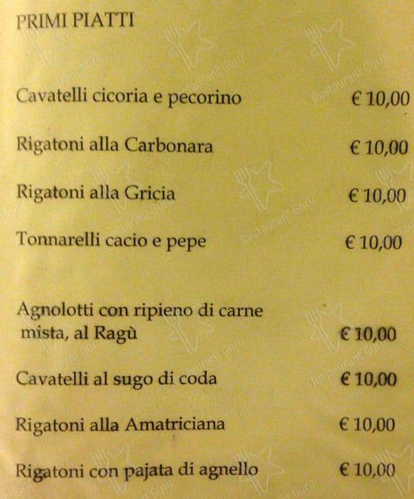 Menu di Agustarello A Testaccio 