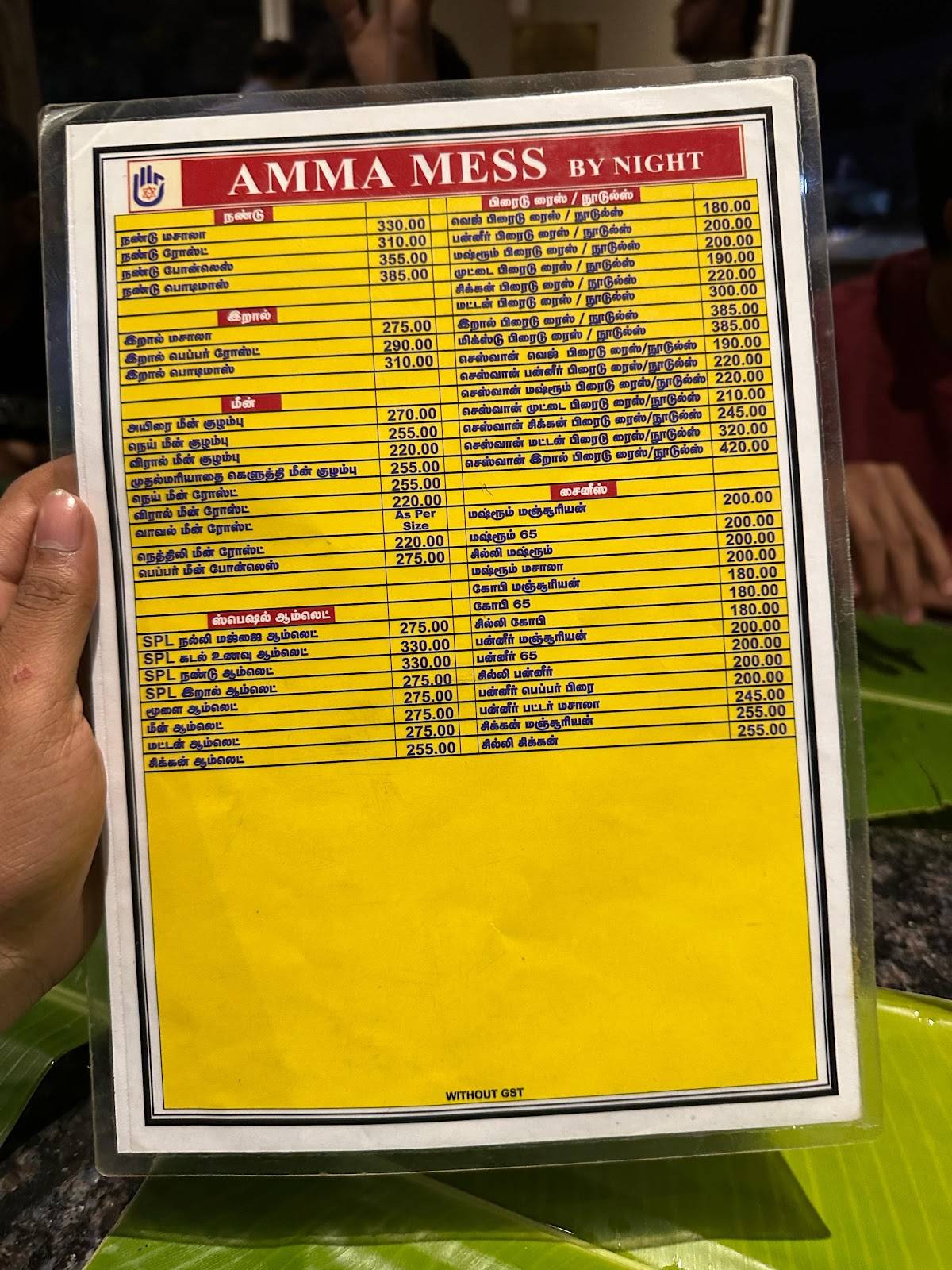 Amma Mess menu