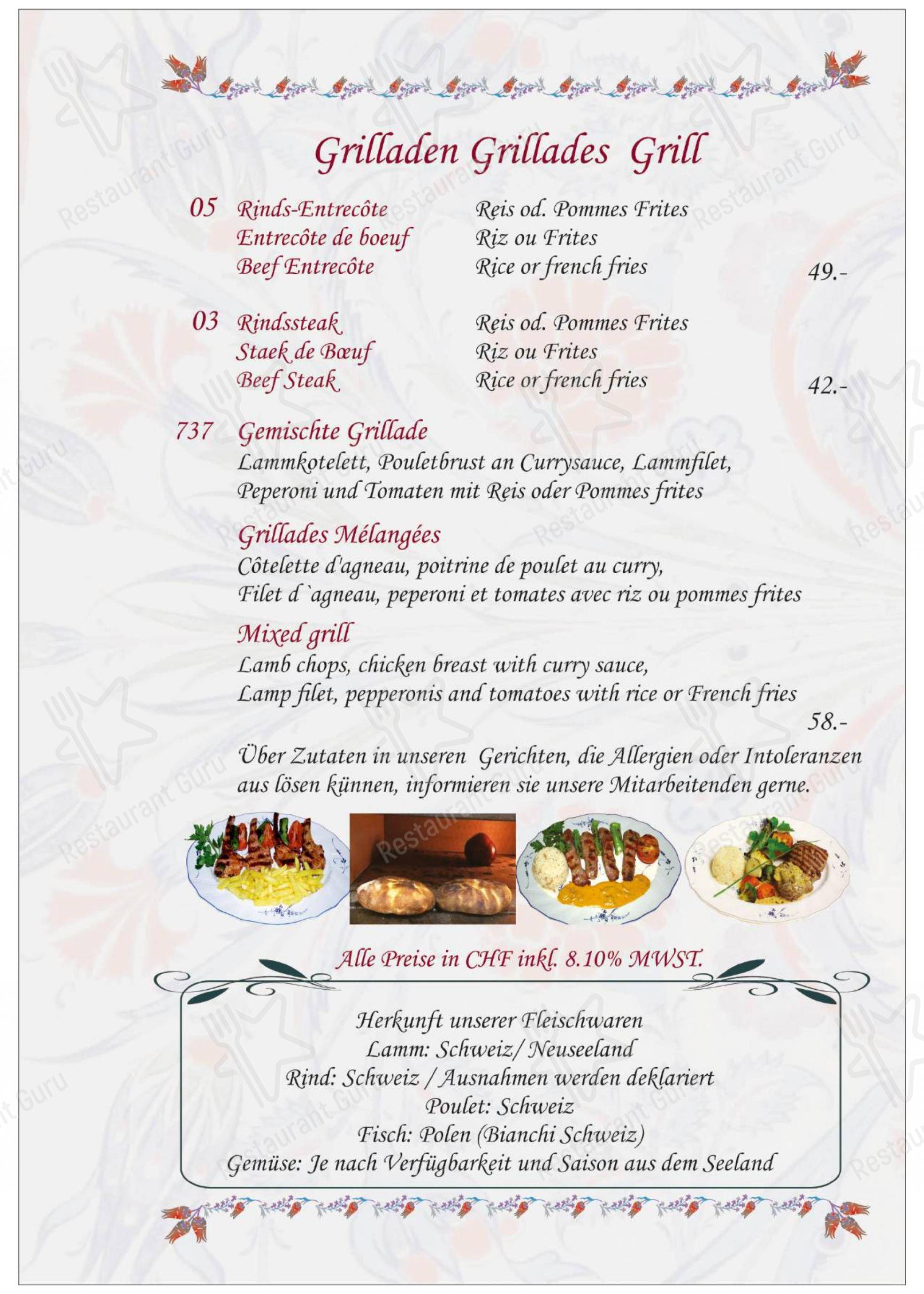 Restaurant Anatolia GmbH in Murten - Menu