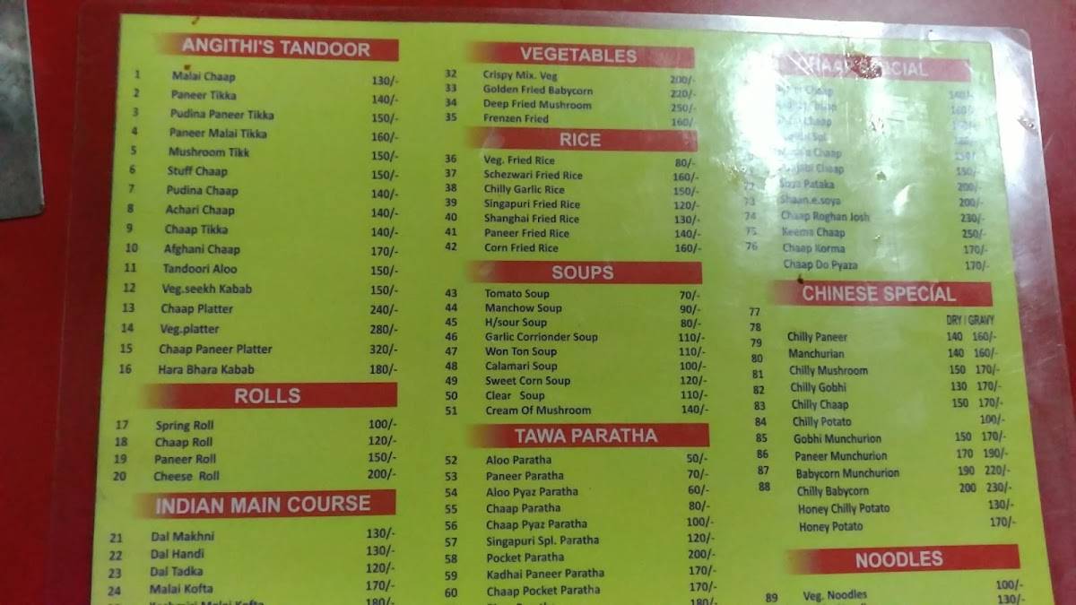 Angithi menu