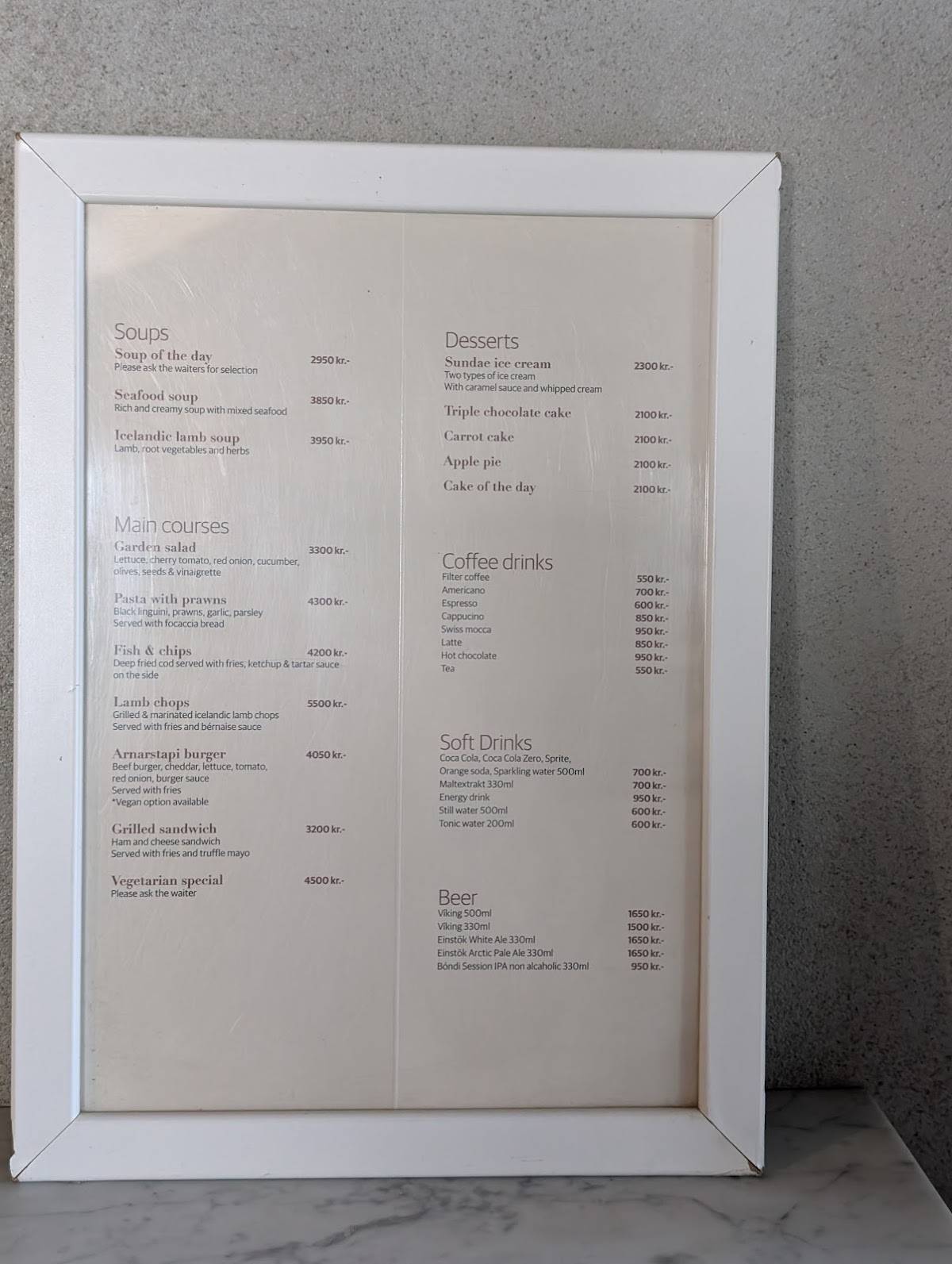 Menu de Arnarstapi Center and Snjófell Restaurant