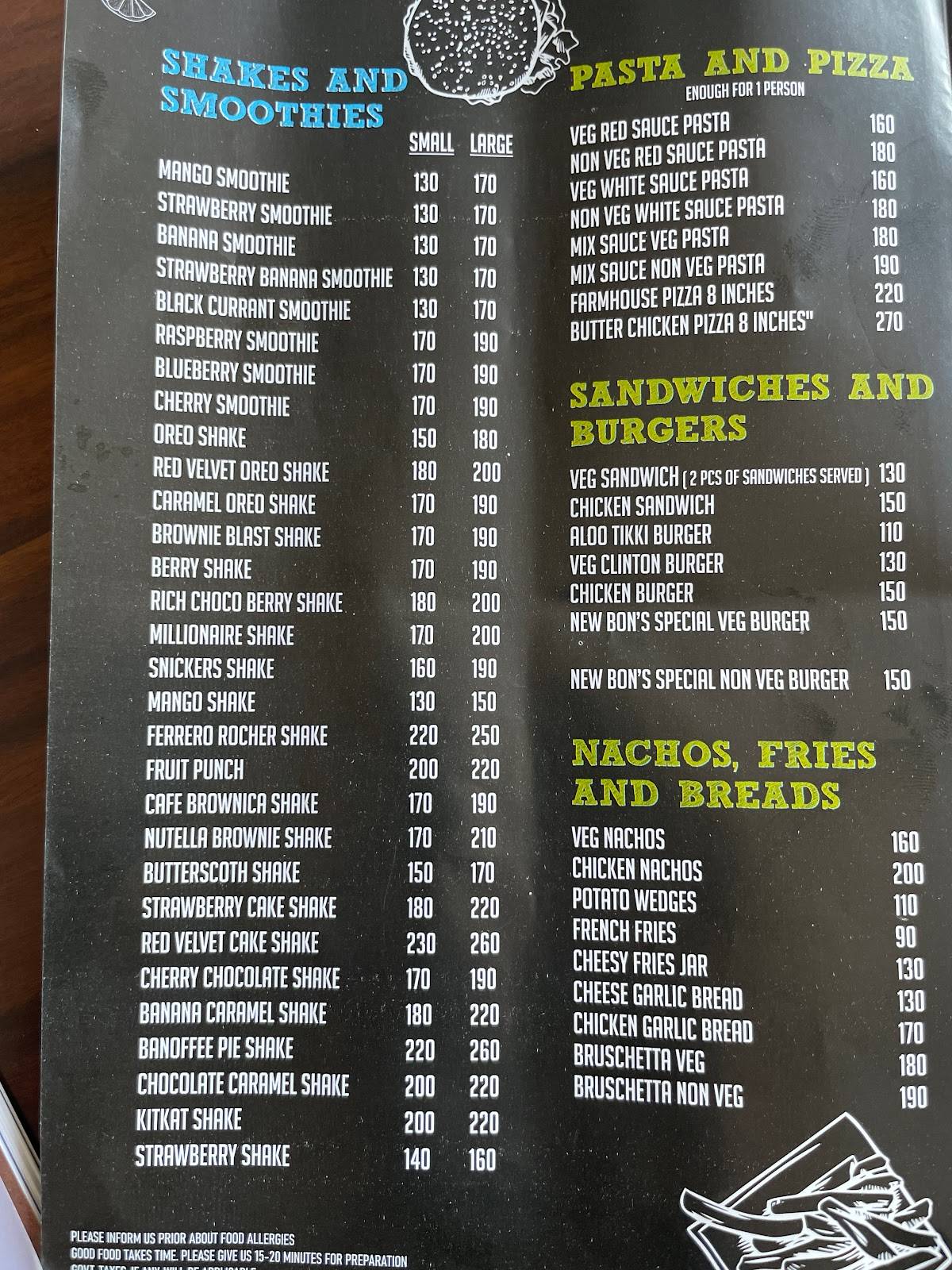 BON'S FOOD FACTORY menu