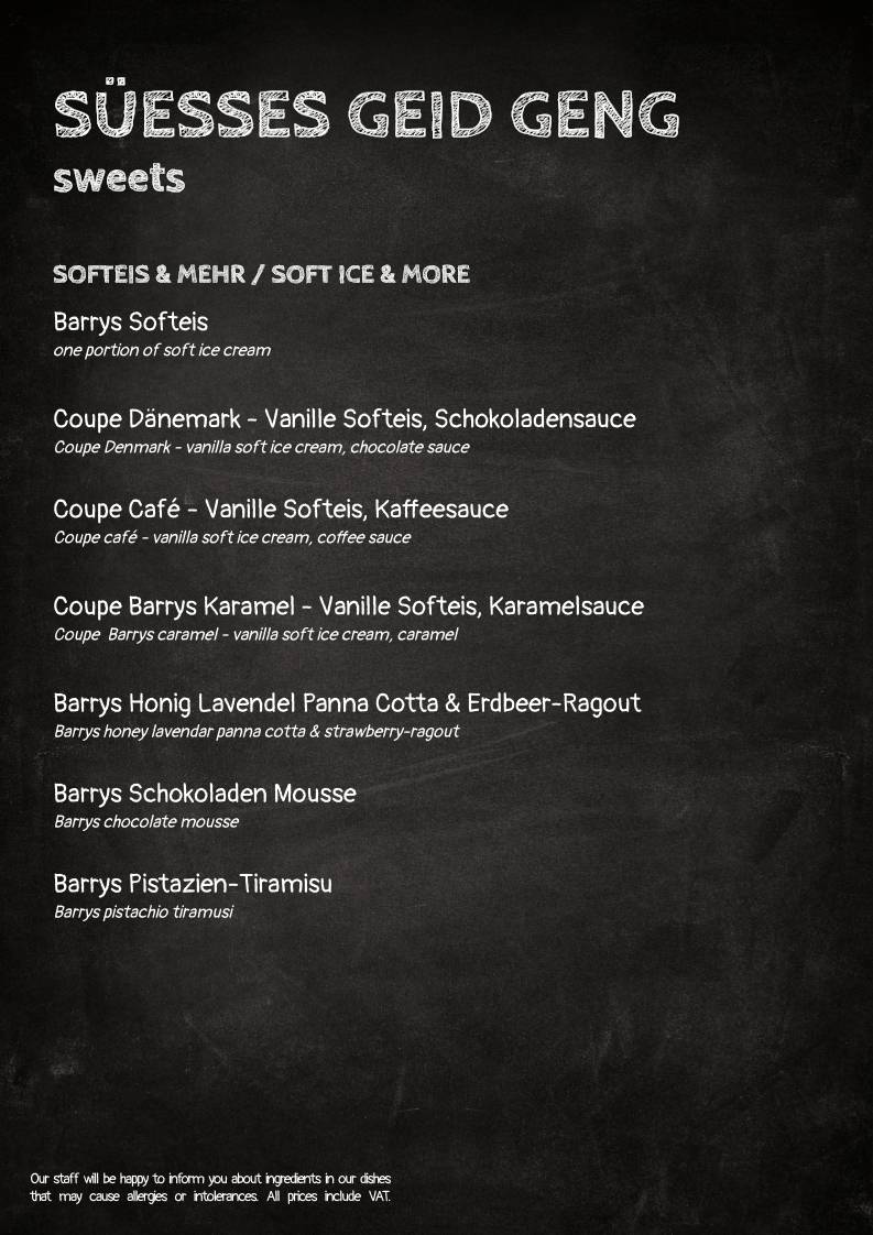 Menu di Barrys Restaurant, Bar & Lounge 