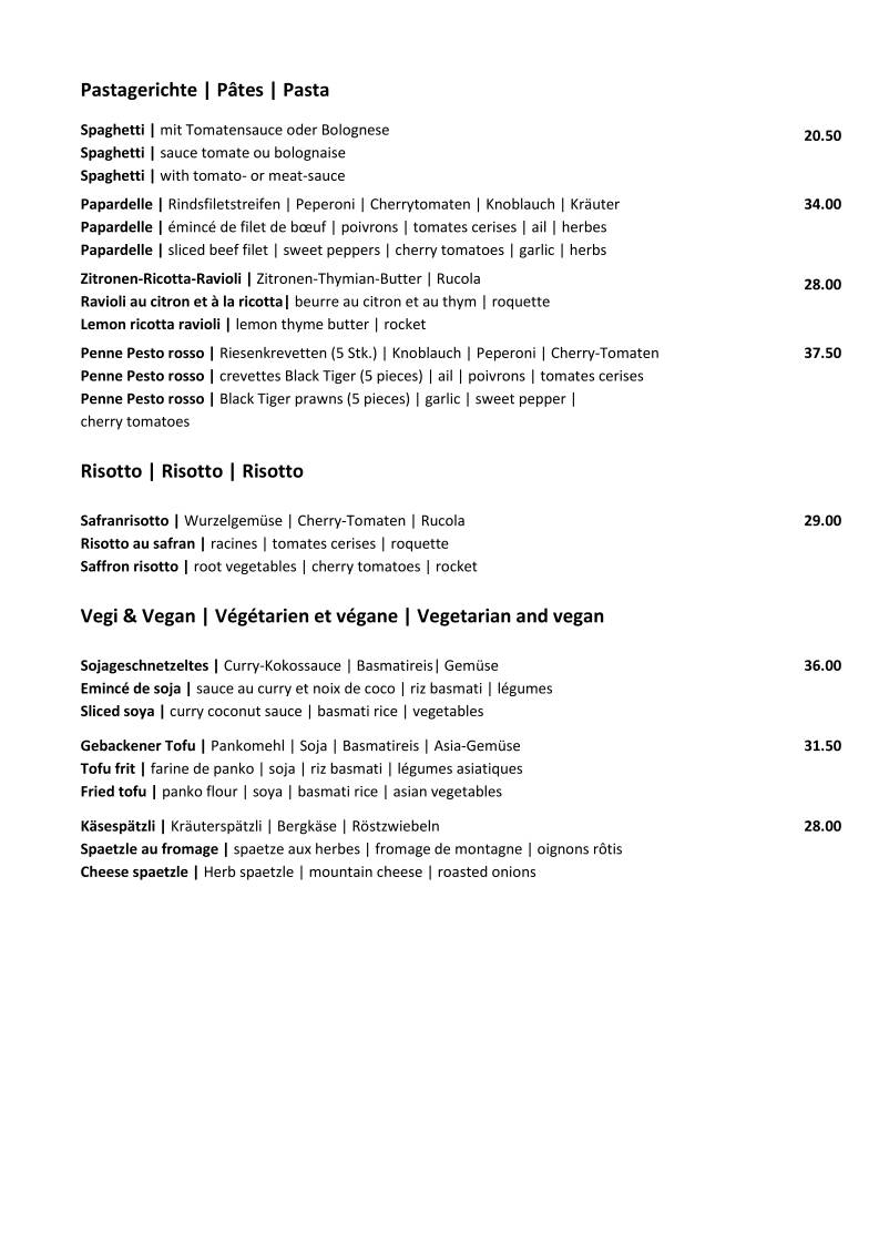 Menu di Restaurant Bettmerhof 