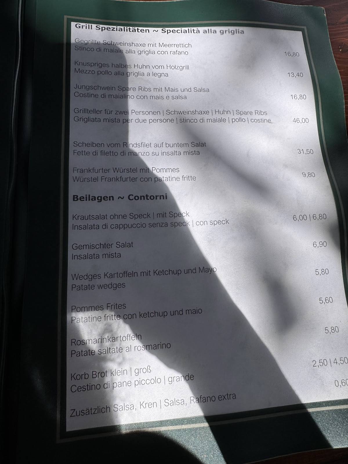 Menu di Bierkeller Latsch 