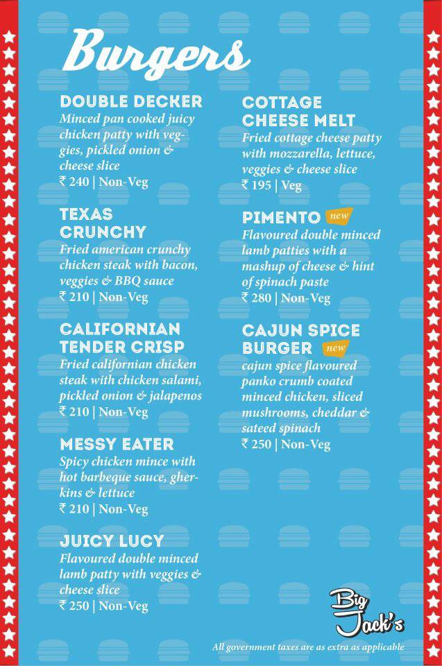 Big Jack's menu