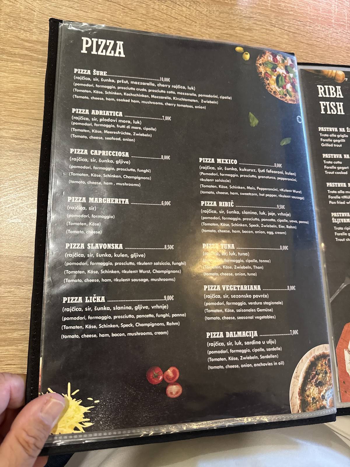 Menu di Bistro Ribič 