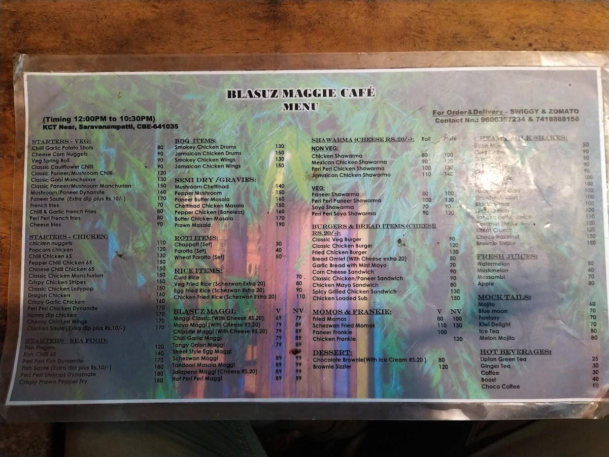 Blasuz Maggie cafe menu