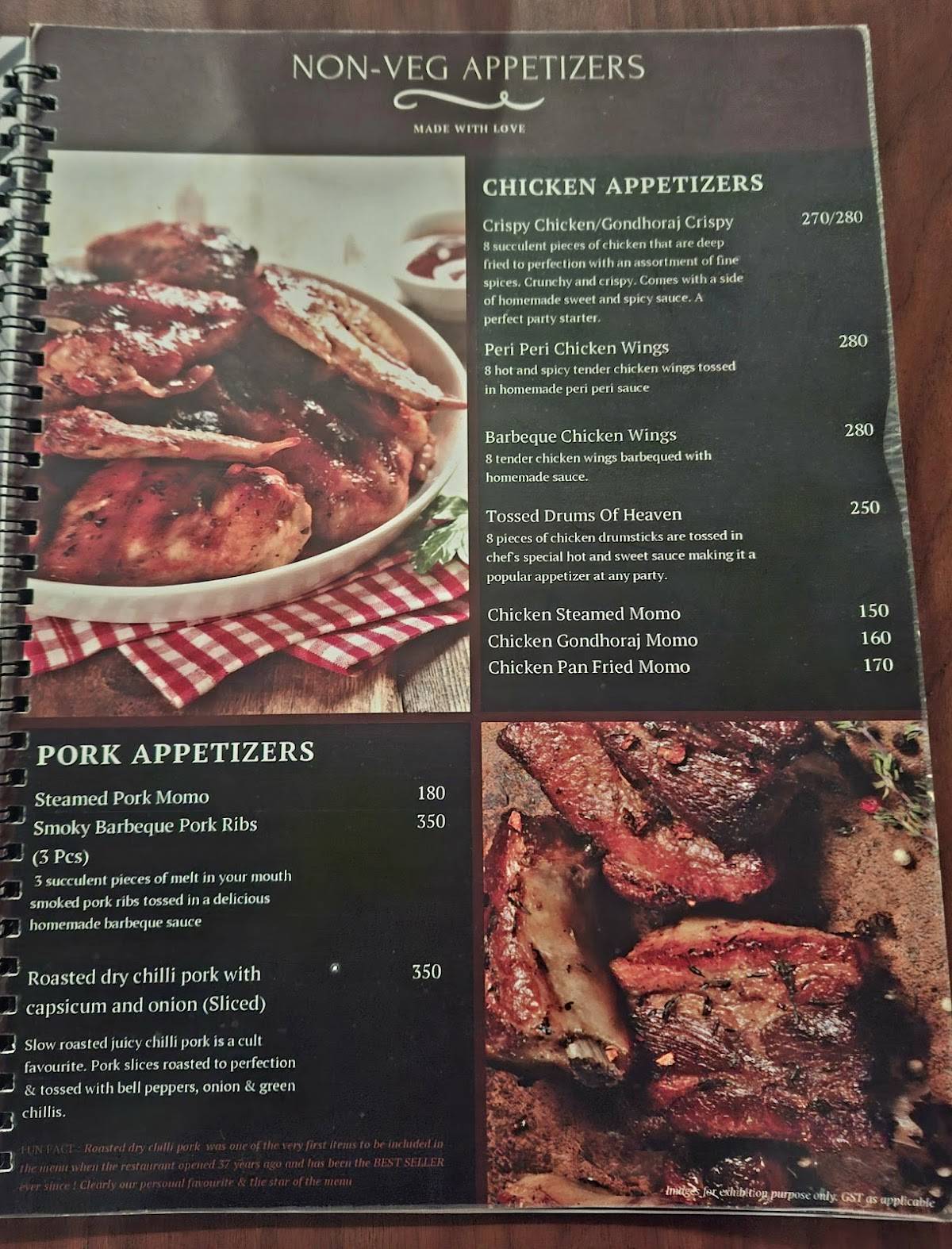 Blue Lagoon Restaurant menu