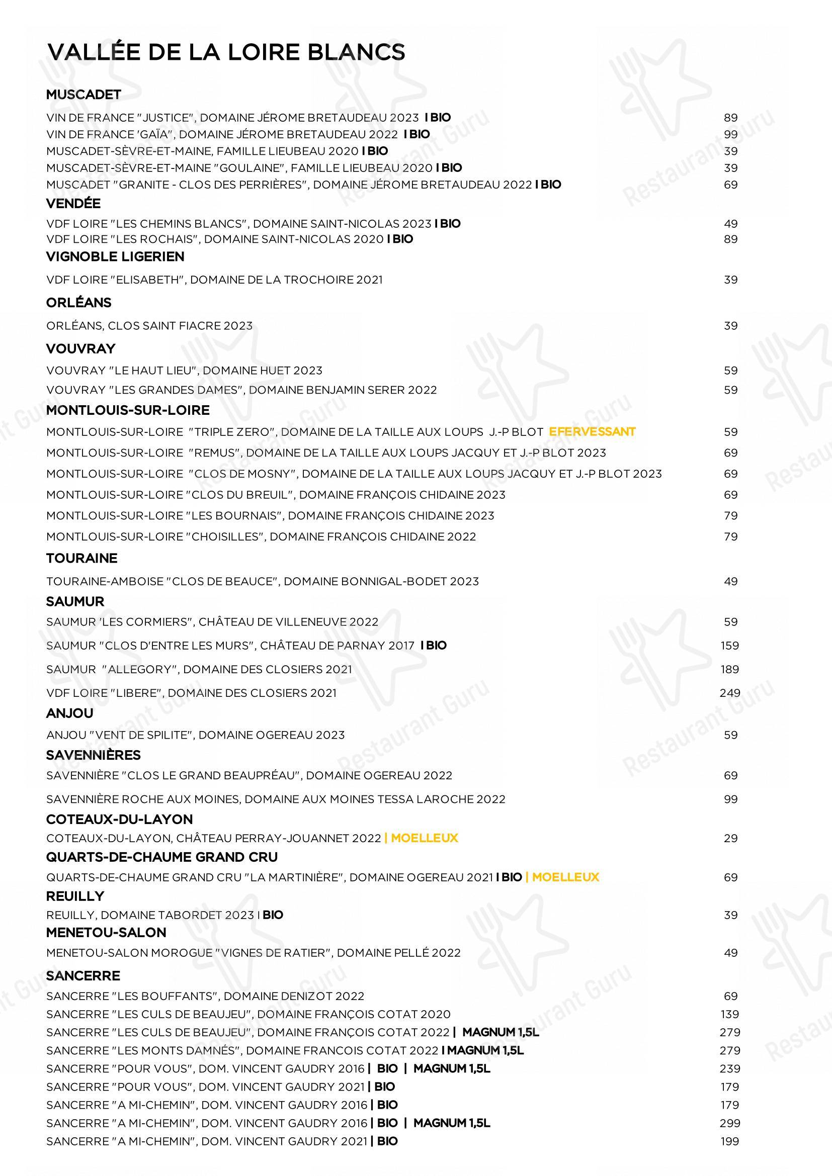 Menu pour Restaurant Brigitte - Коктейльная карта