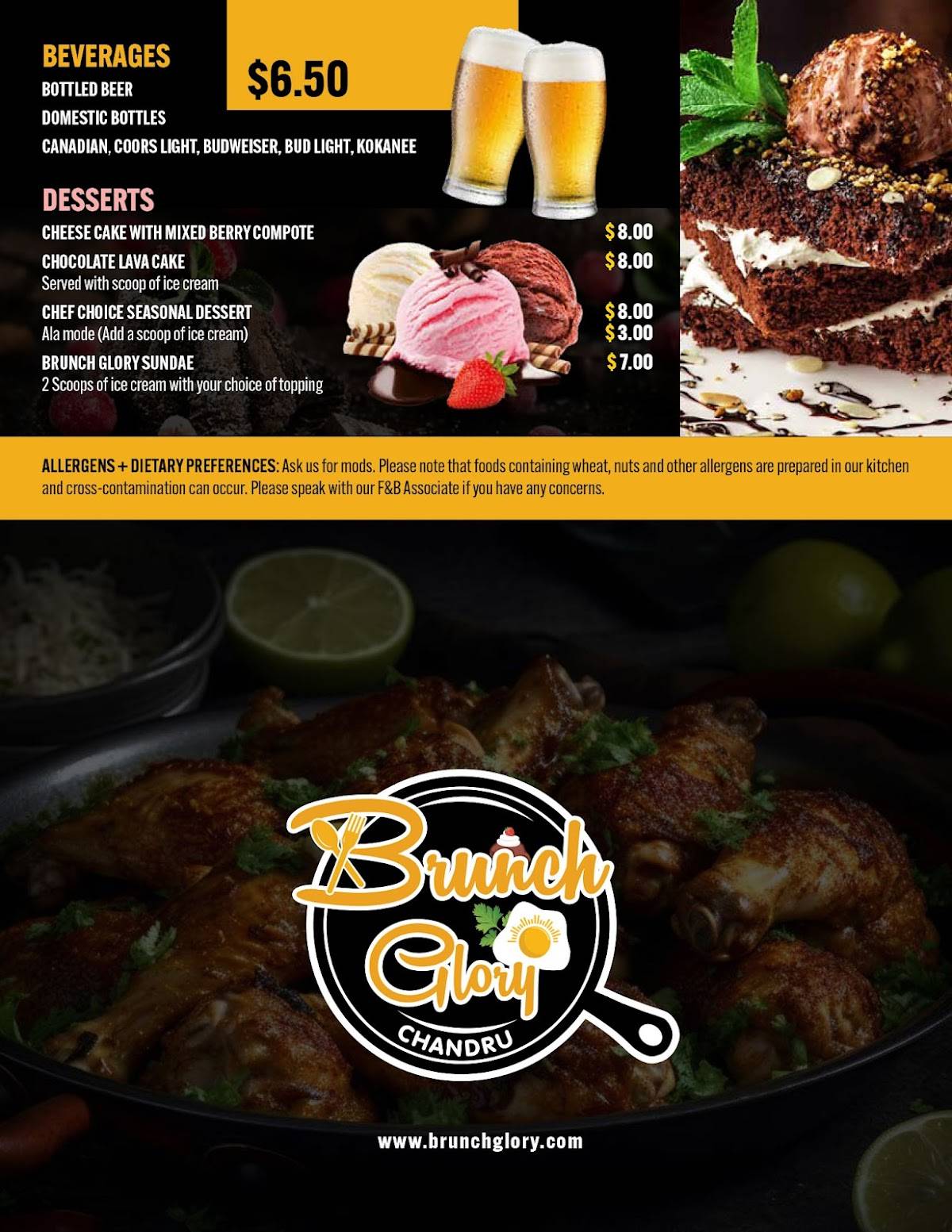 Menu de Brunch Glory & Calypso’s Greek Taverna