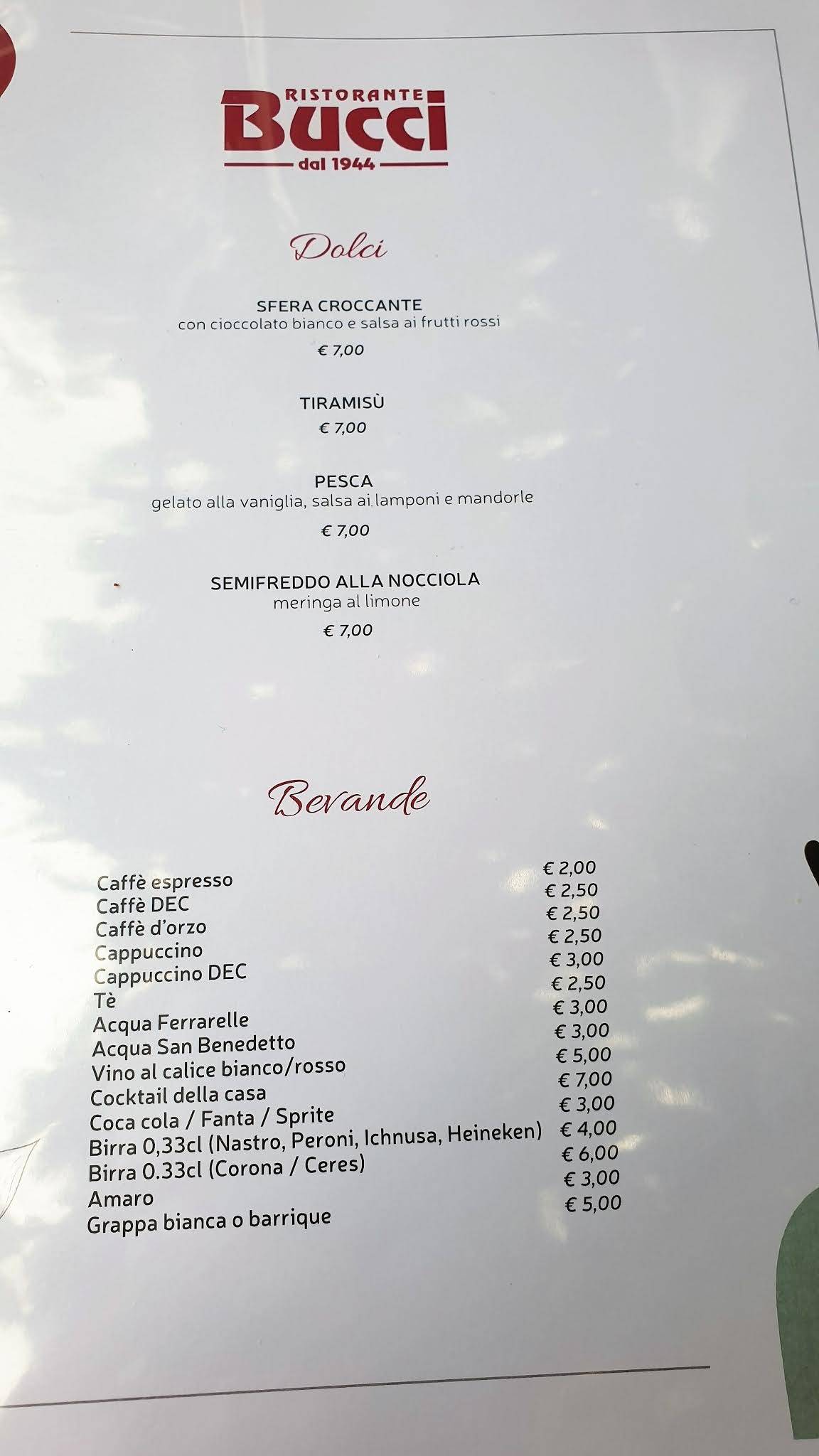 Menu di Bucci 