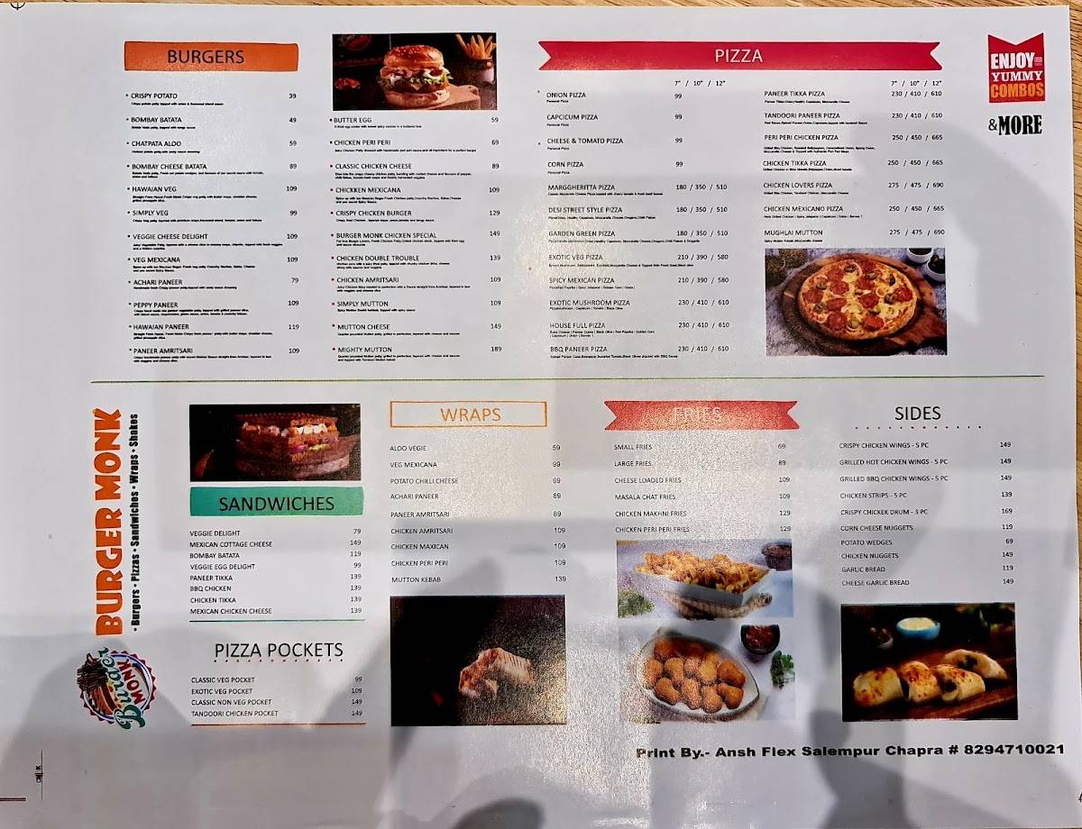 Burger Monk menu