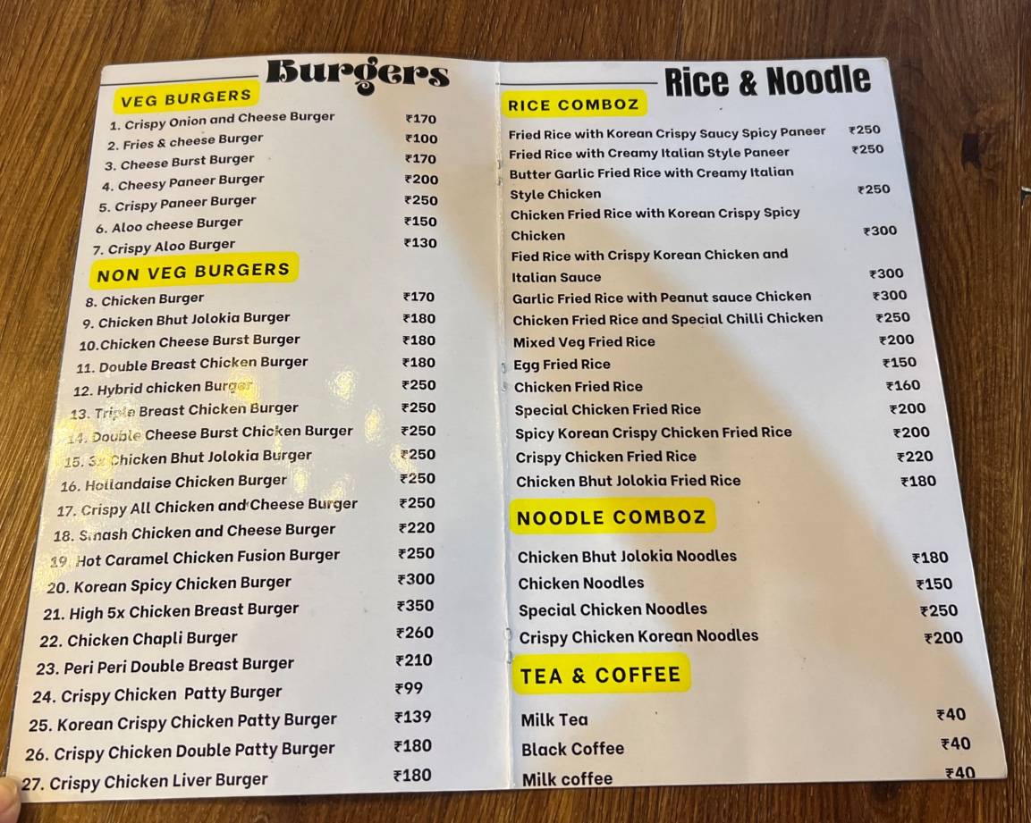 Burger tree menu